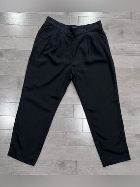 Babaton Aritzia Black Pleated Wide Leg Trouser Pants Lyocell Elastic Size 8